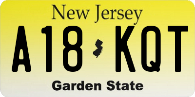 NJ license plate A18KQT