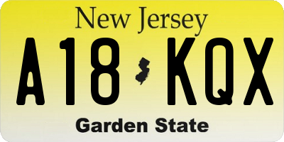 NJ license plate A18KQX