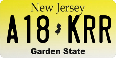 NJ license plate A18KRR