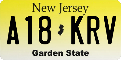 NJ license plate A18KRV