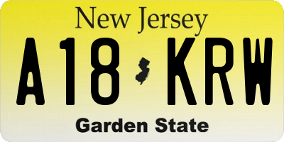 NJ license plate A18KRW