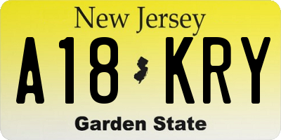NJ license plate A18KRY