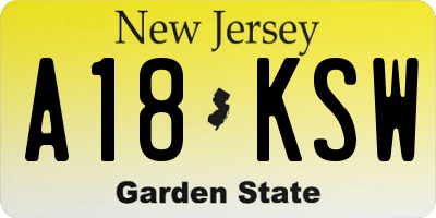 NJ license plate A18KSW