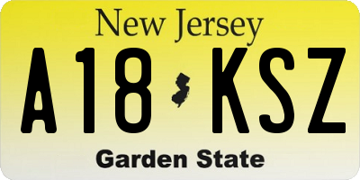 NJ license plate A18KSZ