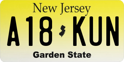 NJ license plate A18KUN