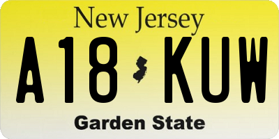 NJ license plate A18KUW