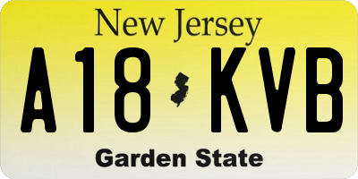 NJ license plate A18KVB