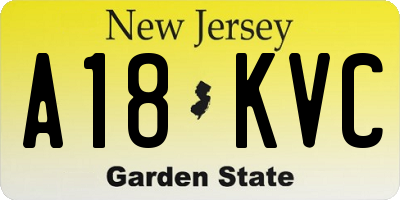 NJ license plate A18KVC