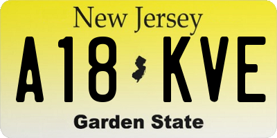 NJ license plate A18KVE