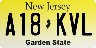 NJ license plate A18KVL