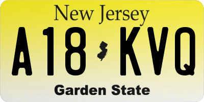 NJ license plate A18KVQ