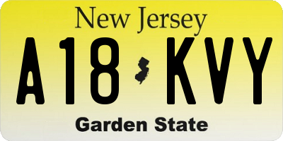 NJ license plate A18KVY