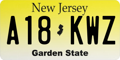 NJ license plate A18KWZ