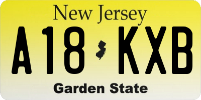 NJ license plate A18KXB
