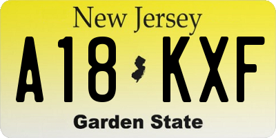 NJ license plate A18KXF