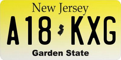 NJ license plate A18KXG