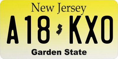 NJ license plate A18KXO