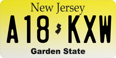 NJ license plate A18KXW