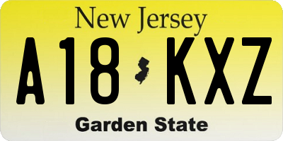 NJ license plate A18KXZ