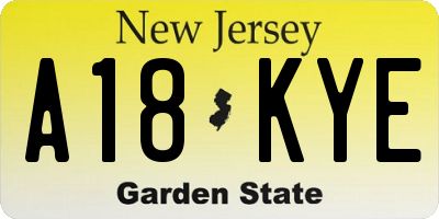 NJ license plate A18KYE
