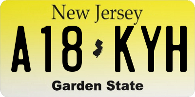 NJ license plate A18KYH