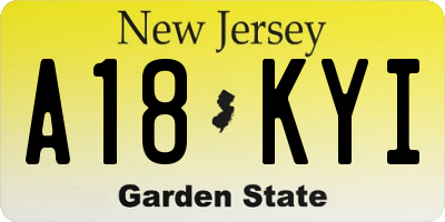 NJ license plate A18KYI