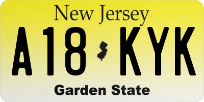 NJ license plate A18KYK