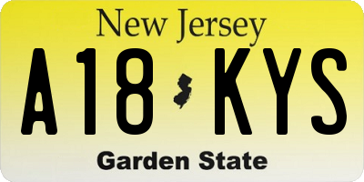 NJ license plate A18KYS