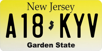 NJ license plate A18KYV