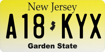 NJ license plate A18KYX