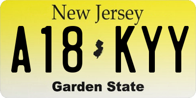NJ license plate A18KYY