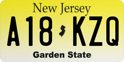 NJ license plate A18KZQ