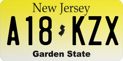 NJ license plate A18KZX