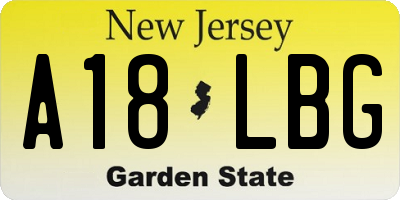 NJ license plate A18LBG