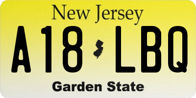 NJ license plate A18LBQ