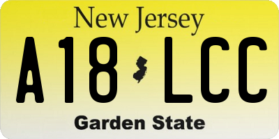NJ license plate A18LCC
