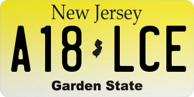 NJ license plate A18LCE
