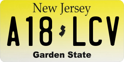 NJ license plate A18LCV