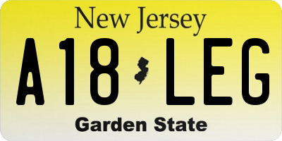 NJ license plate A18LEG