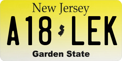 NJ license plate A18LEK