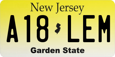 NJ license plate A18LEM