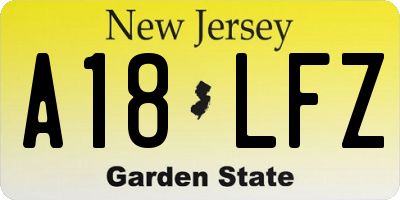 NJ license plate A18LFZ