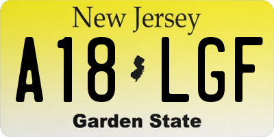 NJ license plate A18LGF
