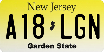 NJ license plate A18LGN