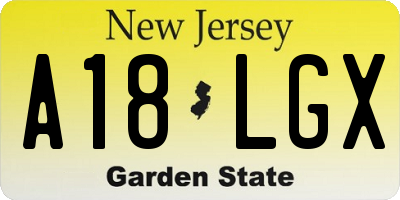 NJ license plate A18LGX