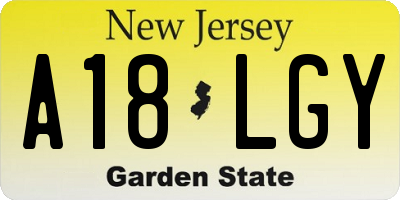NJ license plate A18LGY