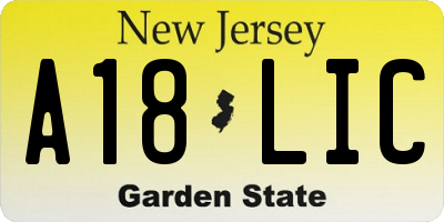 NJ license plate A18LIC