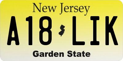 NJ license plate A18LIK