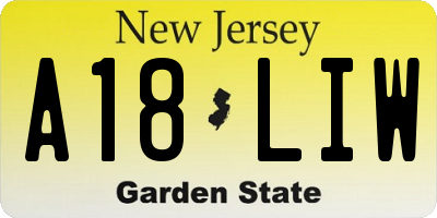NJ license plate A18LIW