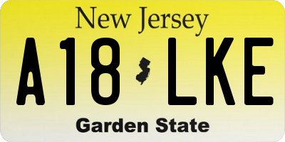 NJ license plate A18LKE